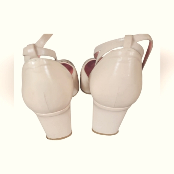 Nina Women's Vintage Pink Laser Cut Out Square Toe Leather Made In Spain Heels 9 - Picture 4 of 12